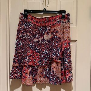 CAbi Asymmetrical Skirt in Pink and Blue Floral